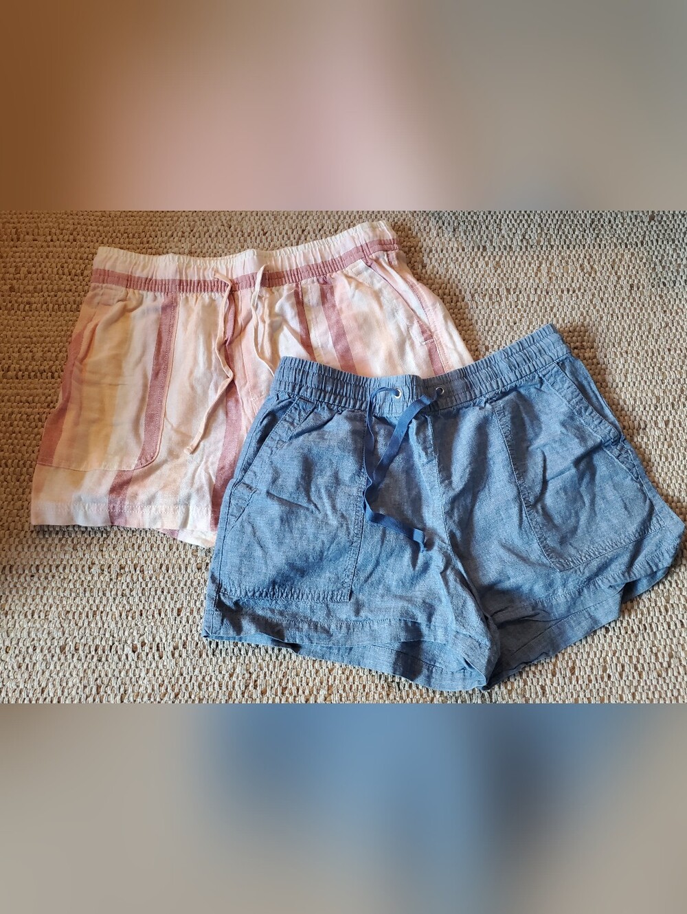 Gap Casual Women's Drawstring Shorts - Blue and Pink Stripe - Medium